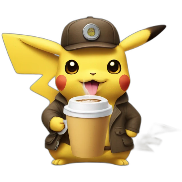 detective pikachu drinking coffee emoji