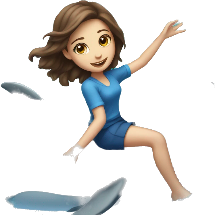 girl with brown hair and blue eyes riding a dolphin emoji