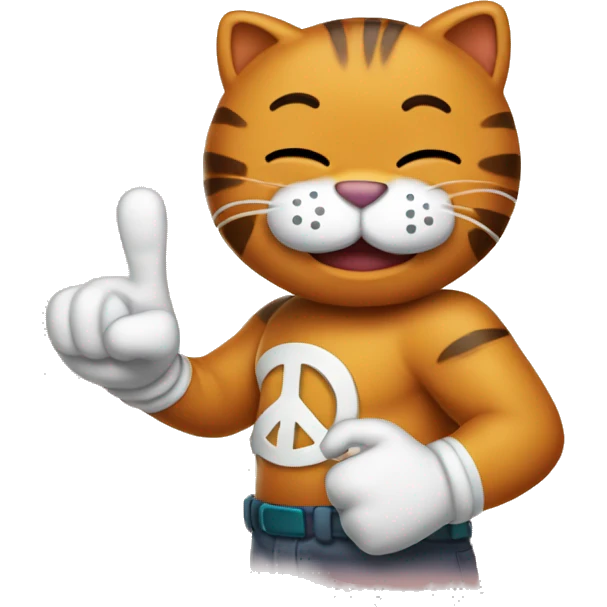 Garfield holding a peace sign emoji