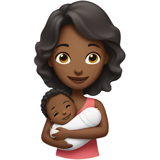 A mom holding her new born son that is blonde and happy and the mom has dark hair her skin is brown and her son's skin is white emoji