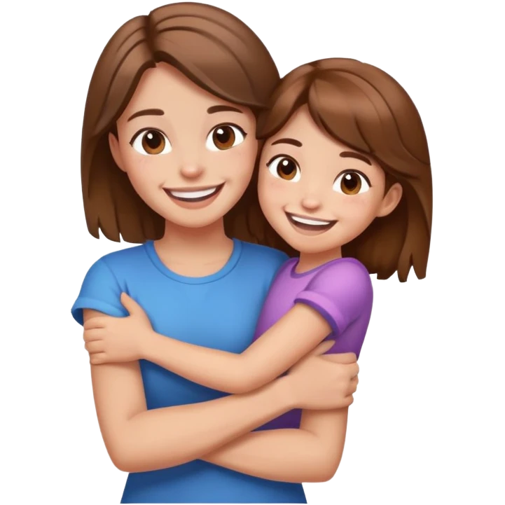 Arms crossed holding laughing girl with brown hair  emoji