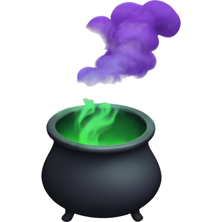 Black cauldron with purple and green smoke coming out  emoji