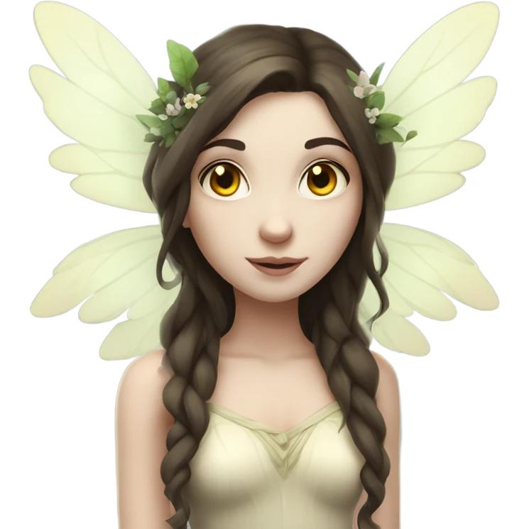 Pale skin, brunette forest fairy woman with wings full body emoji