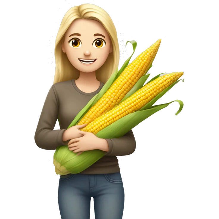 Happy white girl hugging corn emoji