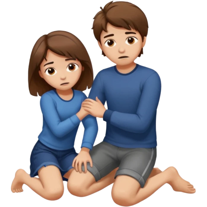boy with messy brown hair and short putting his foot on a kneeling girl's head emoji