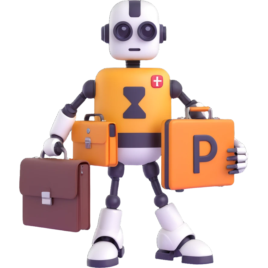 modern robot with a briefcase and a plus sign, using Slack's color palette, clean professional style, suitable for Slack profile icon, representing new customer organization created webhook for B2B SaaS LLM evaluation company emoji