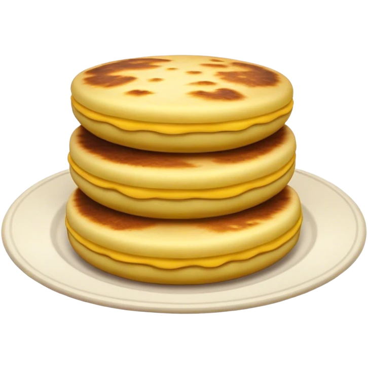 Cinematic Realistic Arepas Dish Emoji, depicted as golden cornmeal cakes filled with savory ingredients rendered with lifelike textures and warm, inviting lighting. emoji