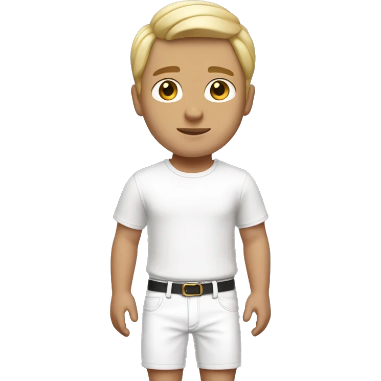  Boy with a Blonde/ Brown middle part hair. White prada t-shirt and white short pants emoji