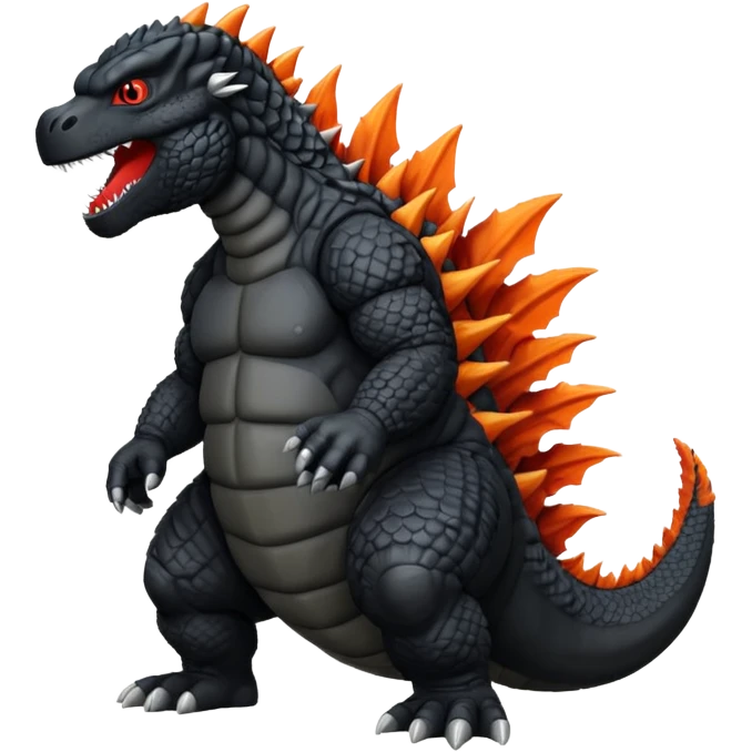Buatkan gambar Godzilla hitam yg sedang marah emoji