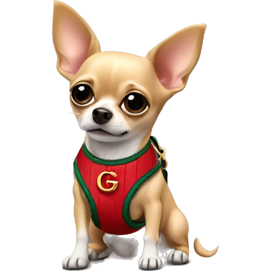 Chihuahua dog with Gucci harness on  emoji