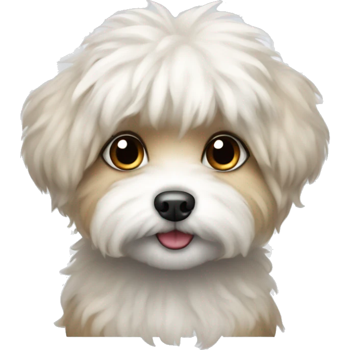 The image shows a cute illustration of a small fluffy dog ​​.Maltipu emoji