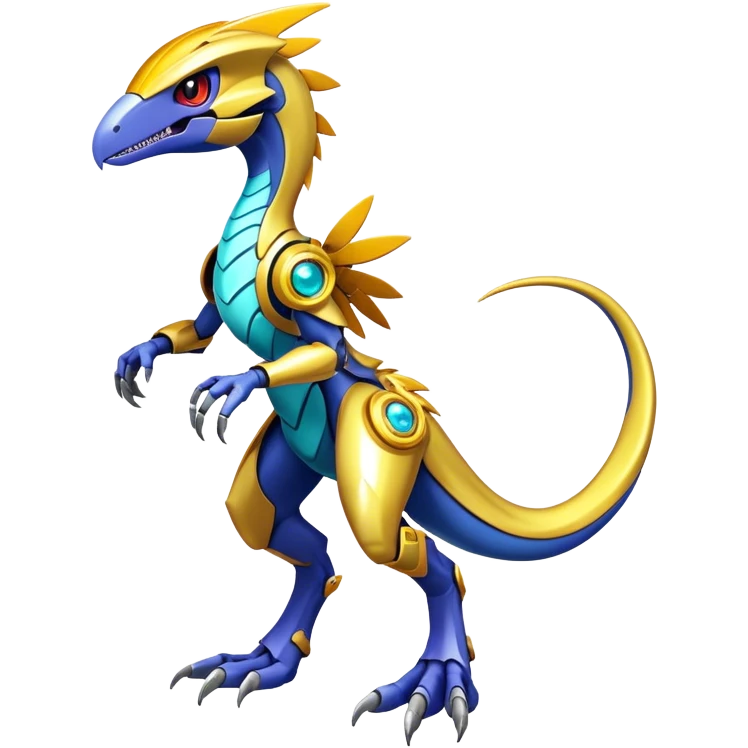 Shiny Futuristic Fakemon-Pokemon-Digimon-Spectrobes-Raptor-fusion, full body emoji