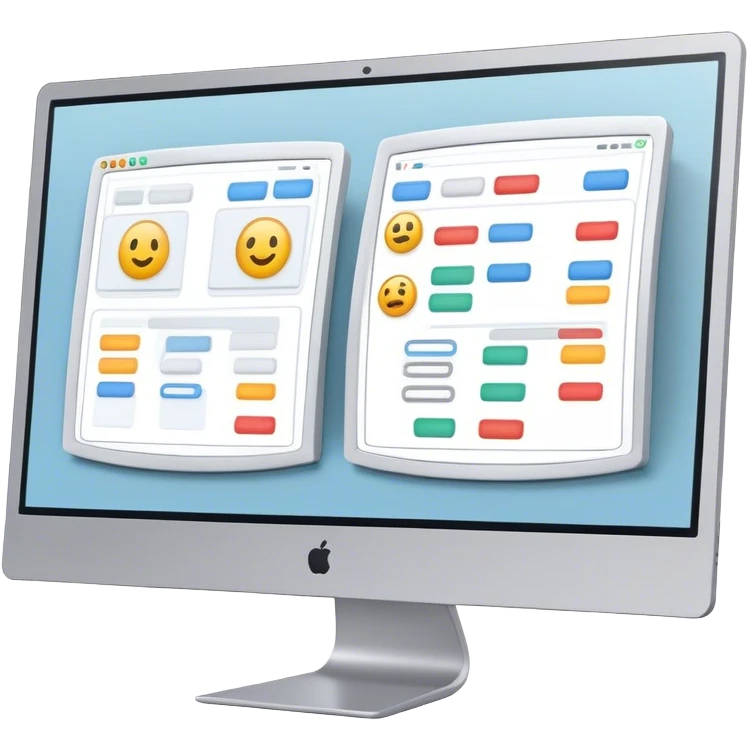Create an emoji for UX/UI design. Show two large curved monitors side by side, displaying wireframe sketches or design mockups with interface elements like buttons, sliders, and icons. Use modern, professional colors. Do not include any emojis or smiley faces. Make the background transparent. emoji