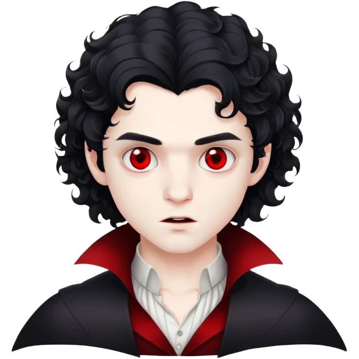 vampire boy with medium-length curly black hair red eyes emoji