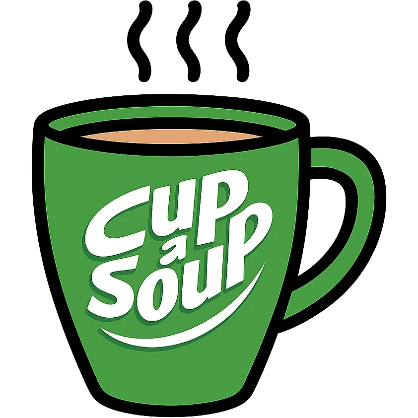 green cup with Cup A Soup branding, bold colors, outlined, suitable for an app icon emoji