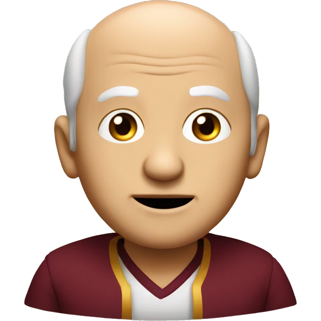 short little round old man balding with big belly in maroon and gold clothing emoji