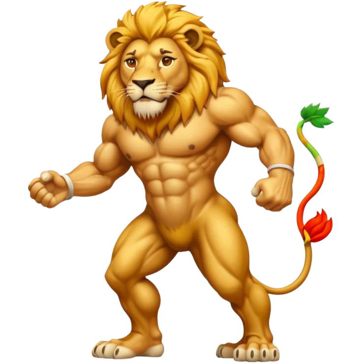 High resolution of   realistic full body lion distorted , no extra hybrid emoji