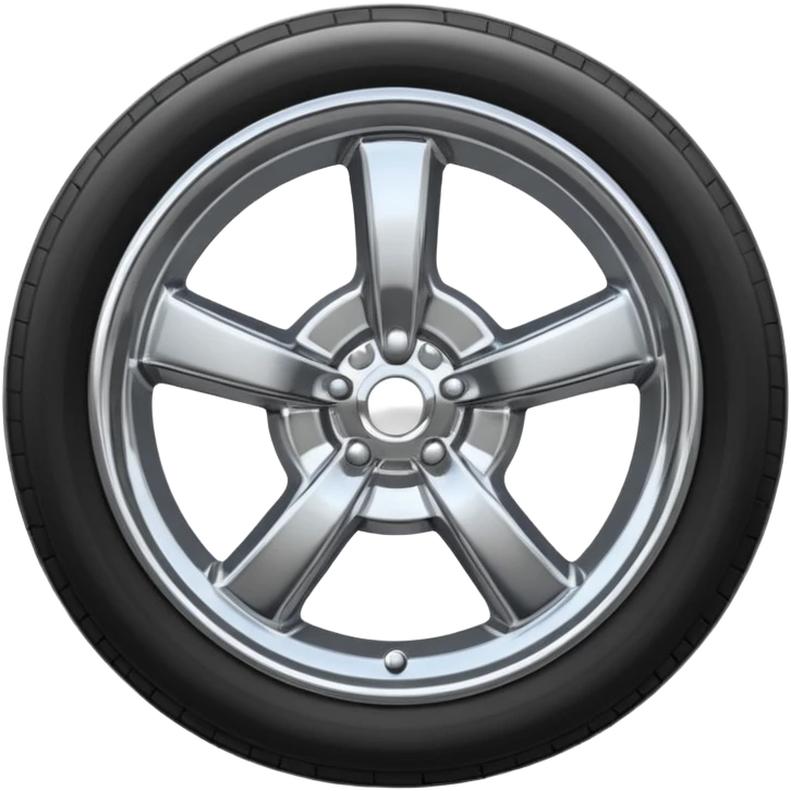 A chrome car wheel emoji, polished silver metal rim, smooth circular shape, minimal futuristic design, soft reflections, iOS emoji style, centered on white background, ultra clean look emoji