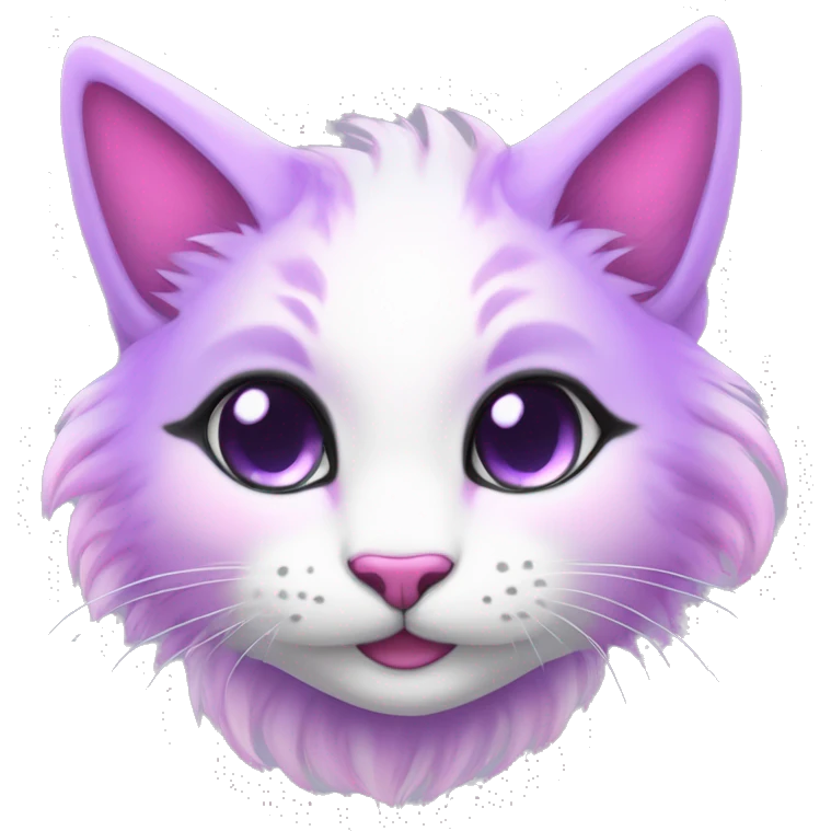 Kawaii colorful bright lilac-pink-white-gradient fantasy ethereal anthro feline fursona animal creature emoji
