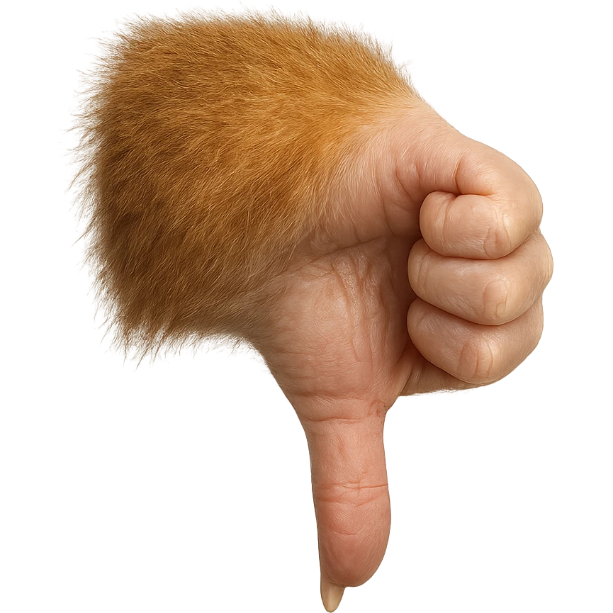 realistic hamster paw giving a thumbs down, isolated, suitable for Discord emote emoji