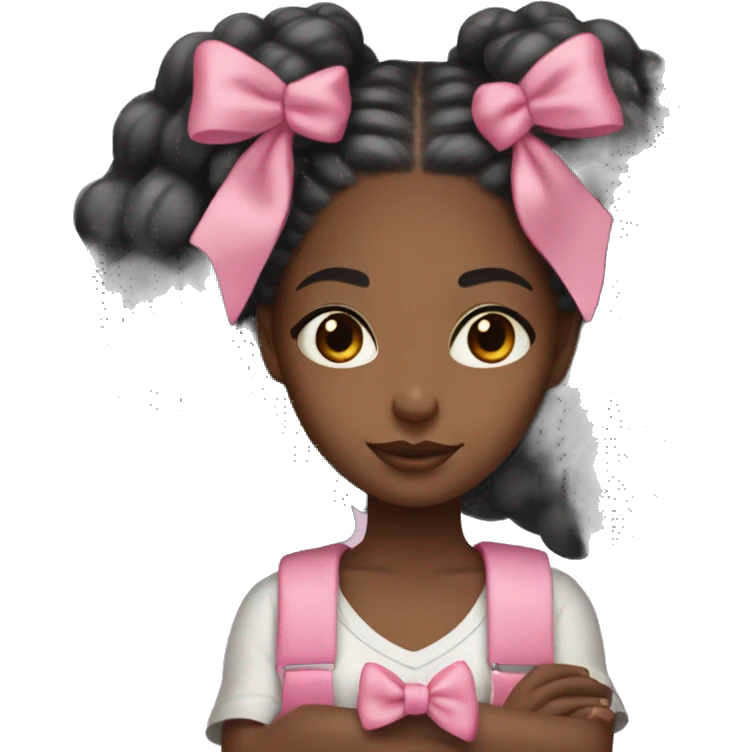 aesthetic black girl holding a Stanley with box braids and a pink bow in her hair  emoji