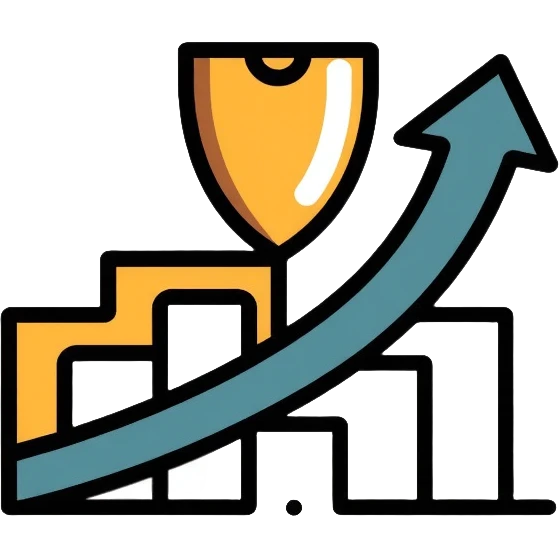 Success logo with upward arrow and trophy, for website about becoming successful emoji