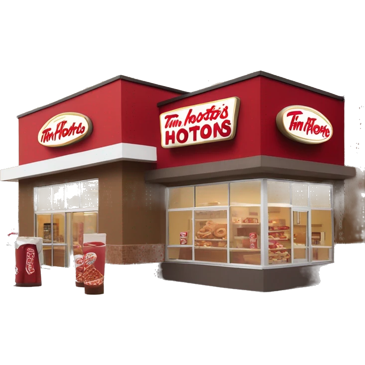 “Tim Hortons store with a red and white color scheme, featuring the classic Tim Hortons logo, a warm and welcoming design that represents a popular coffee and donut shop.” emoji