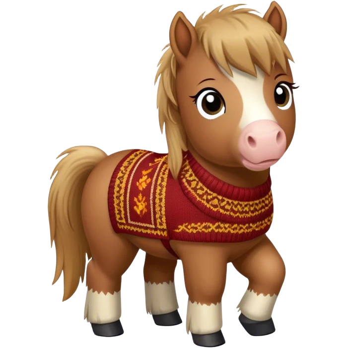 Disney-style, cute Shetland pony wearing a knitted jumper  emoji