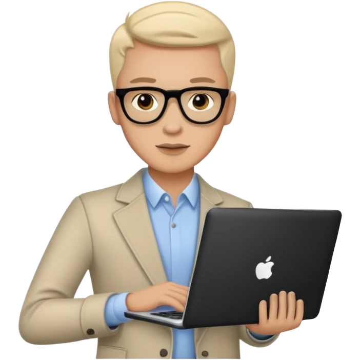 A typical IT specialist, a guy who looks stylish, has a laptop in his hands  emoji