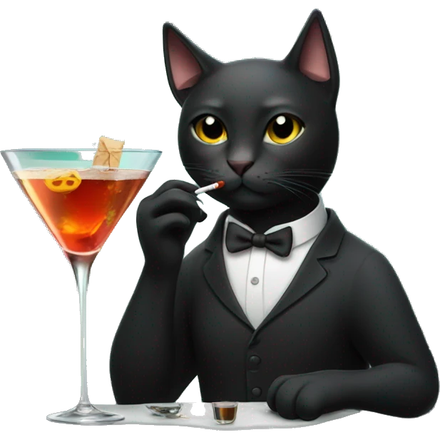 Black cat smoking and drinking a martini emoji