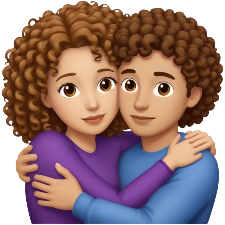 Femme avec cheveux bouclés qui fait un câlin avec un homme aux cheveux bruns emoji