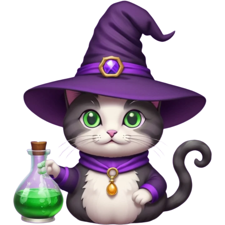 Purple witch cat with potion 🧪 emoji