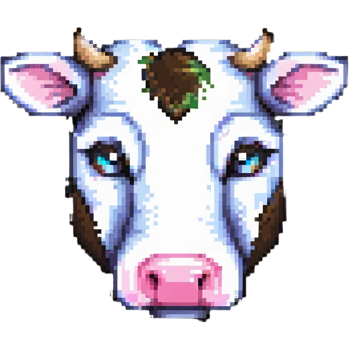 ultra-minimal blocky Minecraft cow head emoji with one large colorful square pixel, extremely simple, abstract, playful, childlike emoji