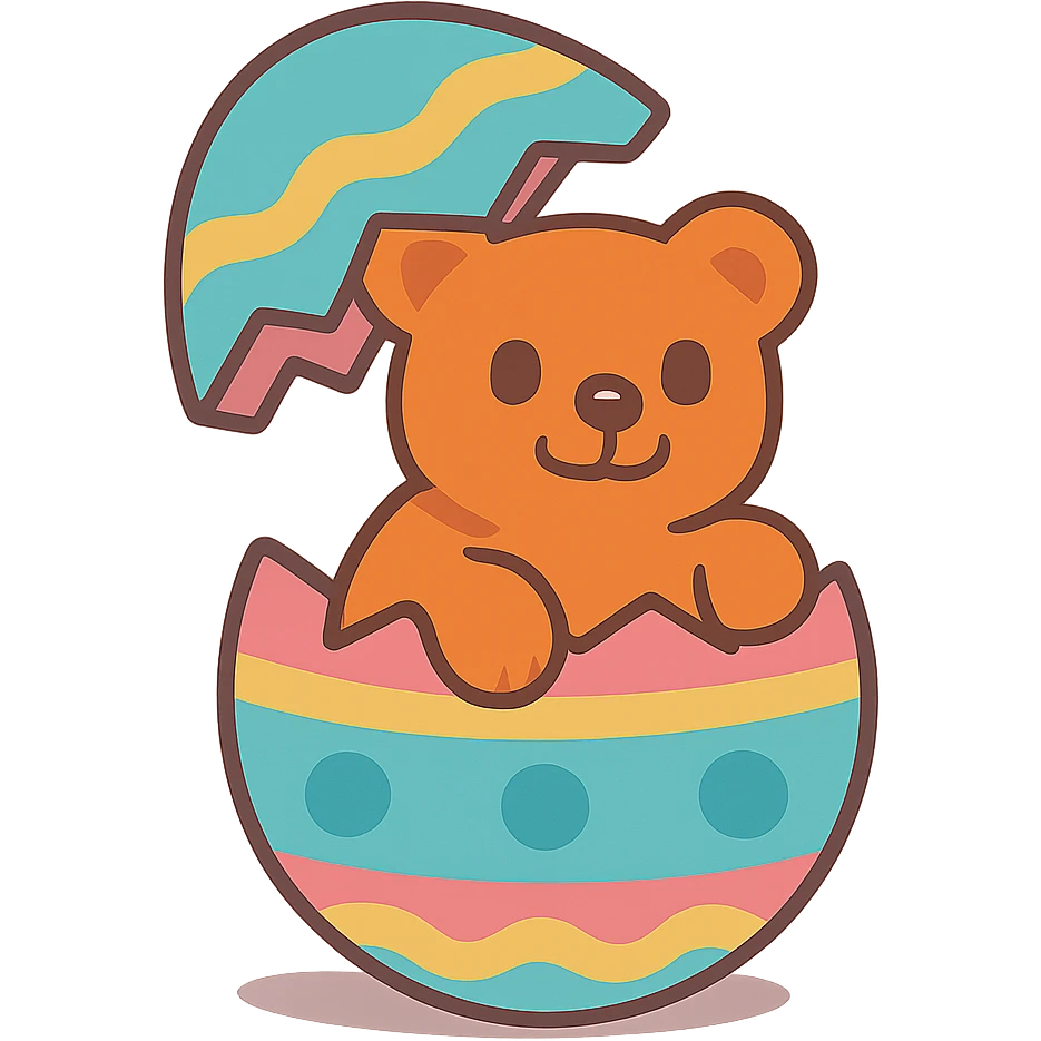 a gummy bear peeking out from inside an Easter egg, pastel colors, whimsical, cute, simple background emoji