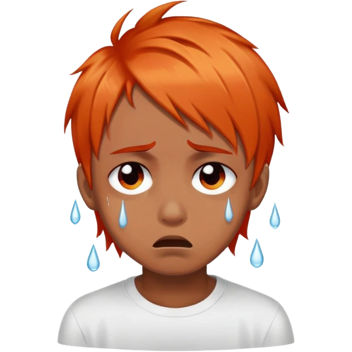brownskin boy with emo orange hair, red and black eyes, crying white tears emoji