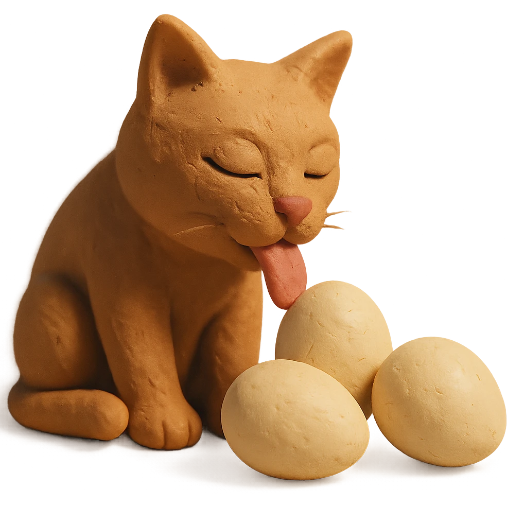 cat licking eggs emoji