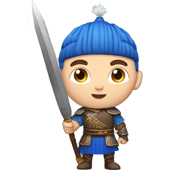 British white male with skin fade brown hair and blue eyes wearing a Mongolian warrior outfit emoji