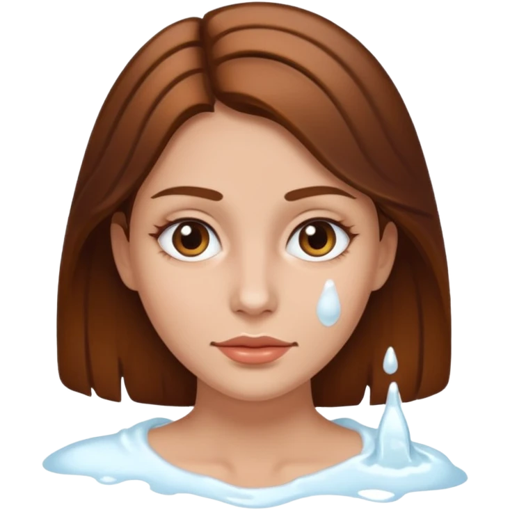 Brown hair woman, white squirt on face emoji