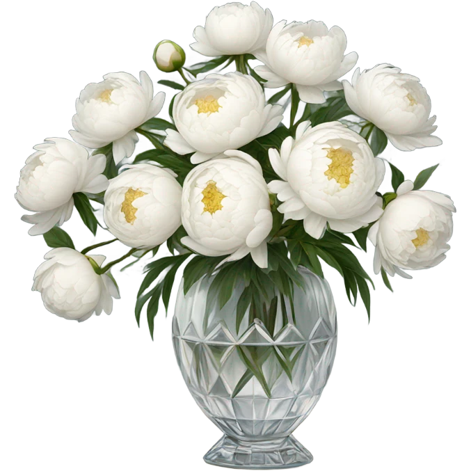 White peonies in crystal vintage  vase  emoji