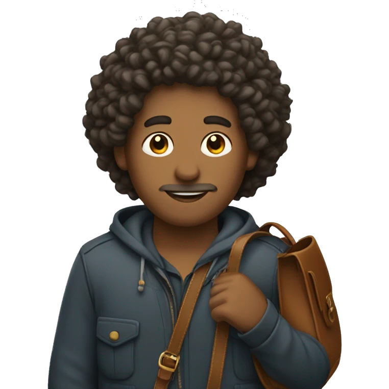 man with curly hair and handbag emoji