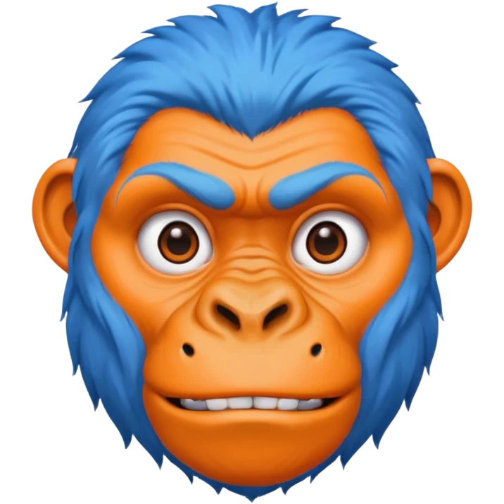 blue haired gorilla head with orange face tattoo lines, no text, slightly different expression emoji