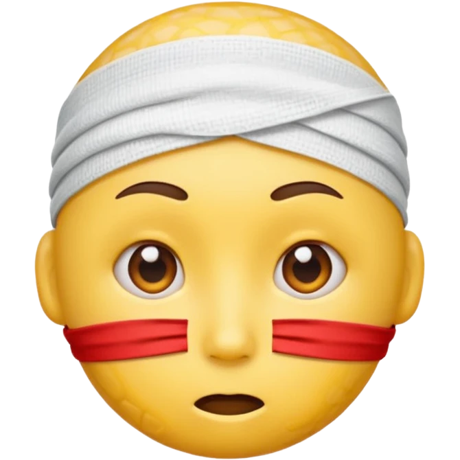 Yellow dizzy emoji with red bump on head and bandage emoji