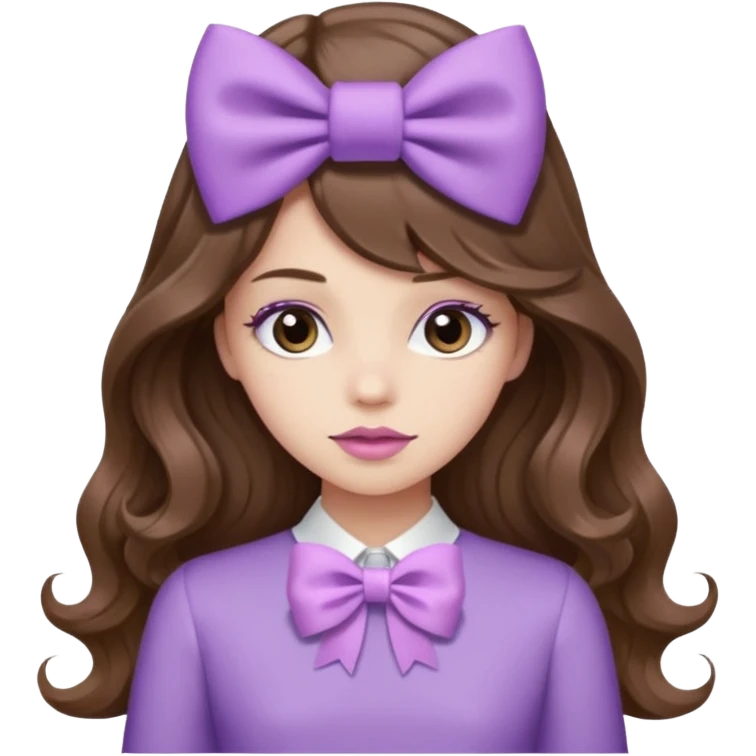 long wavy brown hair from behind with a medium lilac bow emoji