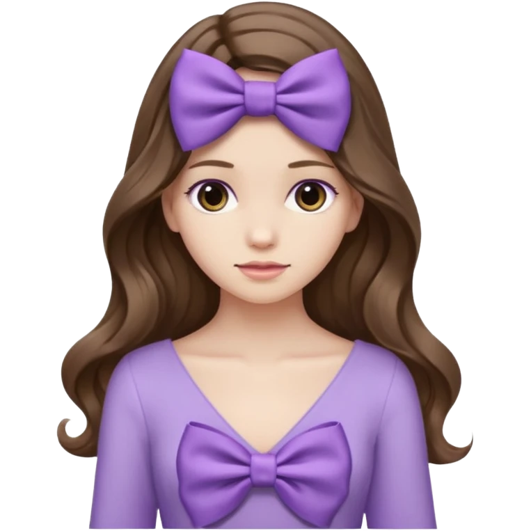 brown wavy long hair from behind with a medium lilac bow emoji