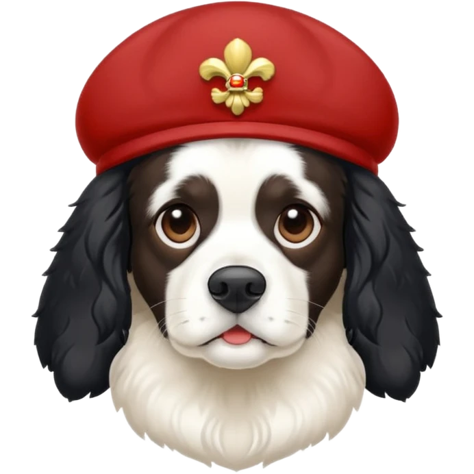 Собака породы черно-белый русский кокер спаниель в шапке ушанке emoji