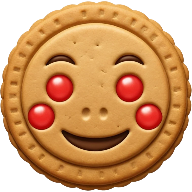 Emoji de un paquete de galletitas tipo pepas de membrillo, con algunas galletas redondas y el centro rojo visible. emoji
