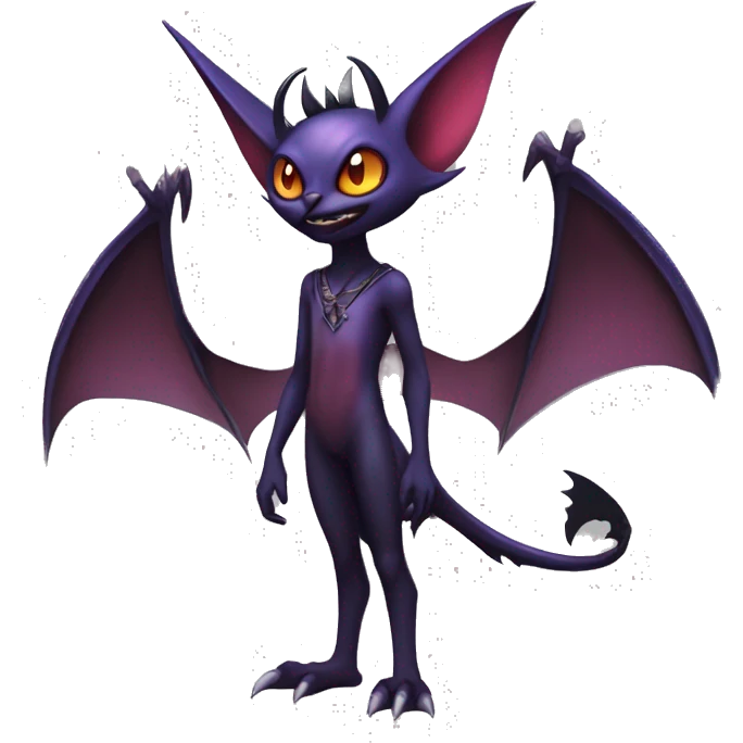  Anthro Kawaii Edgy Cool Vampiric Demonic Beautiful Noivern-Noibat-Litten with big Bat Ears full body emoji