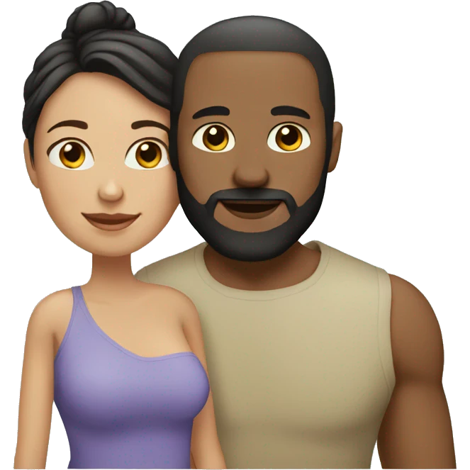 mixed couple , husband has white skin with a beard and wife is black emoji