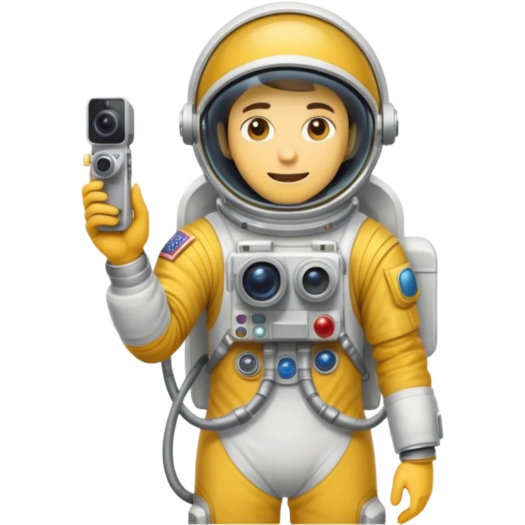 Un uomo vestito da astronauta giallo con una videocamera in mano emoji