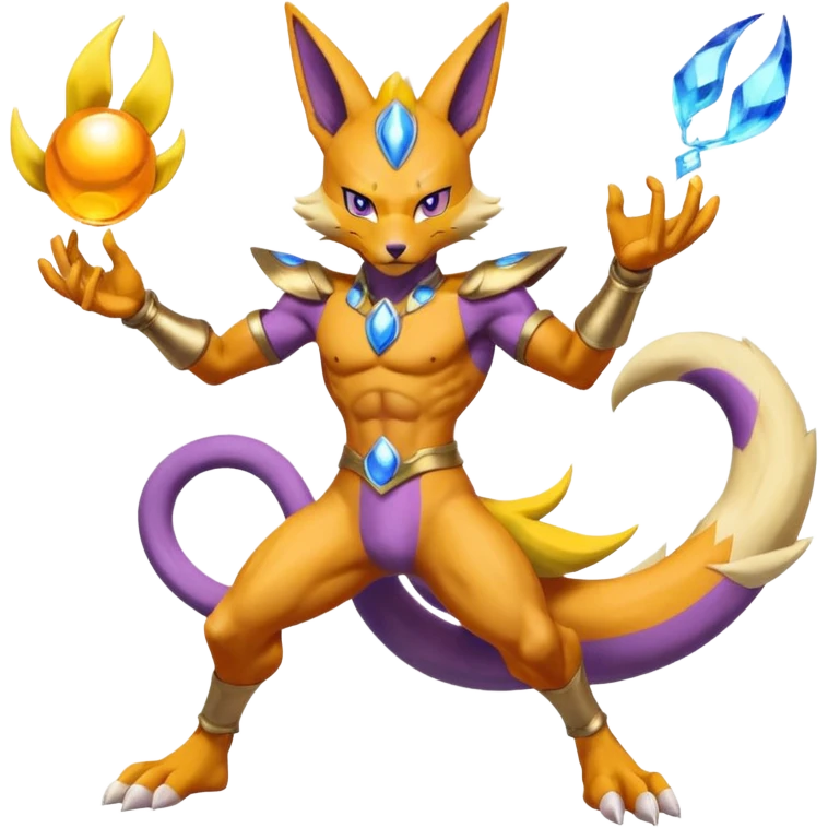 Beerus-Zeraora-Renamon-Lucario-fusion full body  emoji